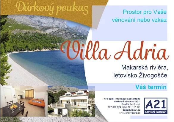 Chorvatsko levně Makarská Živogošče BLATO Villa ADRIA*** vlastní doprava First Moment - Cestovní Kancelář A21 