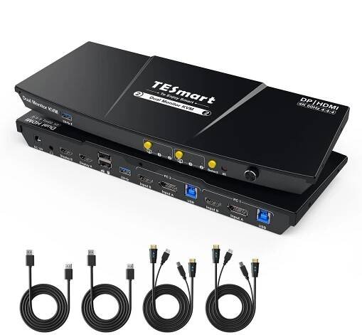 2 Port Dual Monitor KVM Switch Kit HDMI+DP 4K60Hz