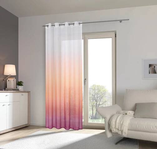 ZÁVĚS S OČKY, poloprůhledné, 140/245 cm - oranžová/fialová, Trend, textil (140/245cm) - Esposa