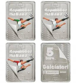 (2022) Itálie - set 3x 5 Euro - Panini - fotbalové karty, stříbrné mince Rakousko
