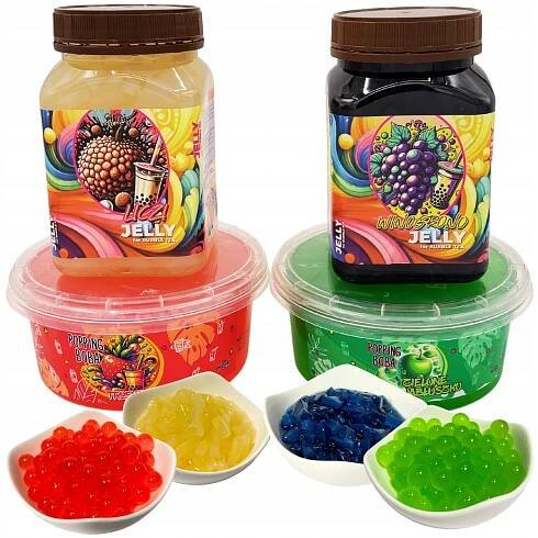 Sada pro Bubble Tea kuličky 2x450g a želé bonbony 2x450g LIČI JABLKO JAHODA