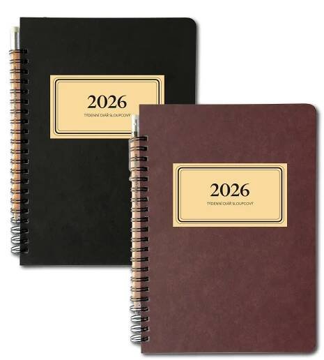 Diář týdenní s tužkou RETRO 2026, A5, sloupcový, černý | BOBO BLOK