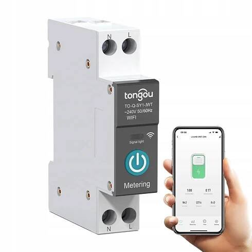 WiFi relé 16A s měřením proudu na DIN lištu TUYA Smart Life