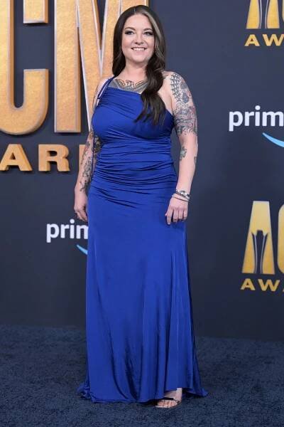 Ashley McBryde wears blue one-shoulder gown