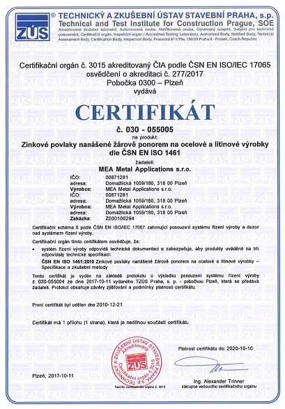 Certifikáty jakosti - eShop MEA Metal Applications s. r. o.