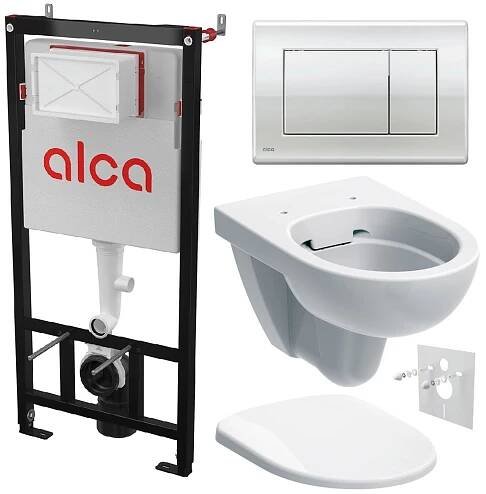 Alcadrain Set modulu do sádrokartonu, WC Geberit Selnova, sedátka a tlačítka M271, chrom lesk