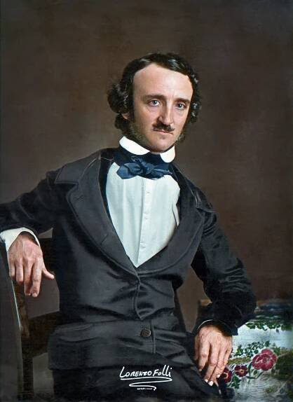 Edgar Allan Poe, American writer and poet, colorized photo from circa 1846