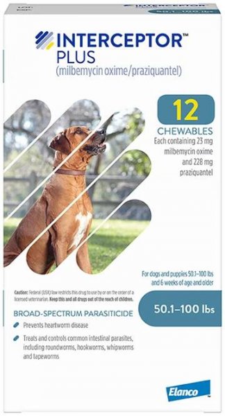 Interceptor Plus Chewable Tablets for Dogs - 50.1 - 100 lbs, Blue Box