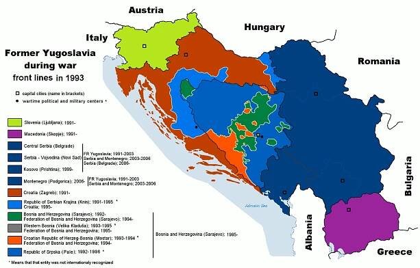 Jugoslávie v době jejího rozpadu začátkem roku 1992