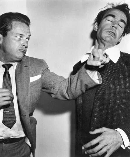 KISS ME DEADLY, from left: Ralph Meeker, Jack Elam, 1955