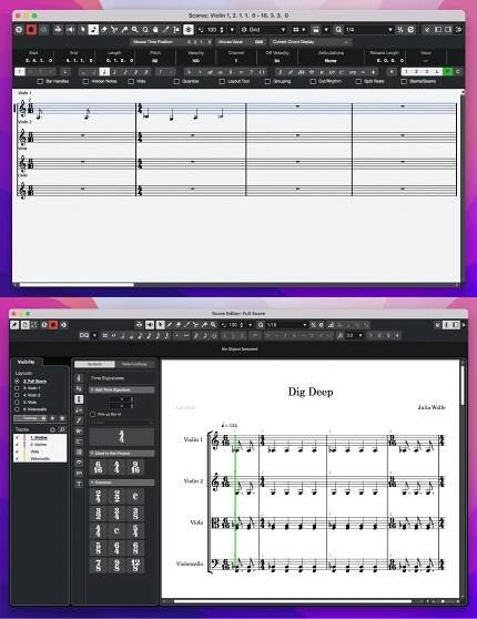 Score Editor in Cubase 13 and 14 for comparison