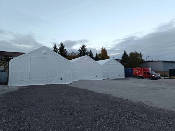 Sedlová Plachtová Hala 9,15 x 12,2 x 6,1 m 650g od FLEXIHALY