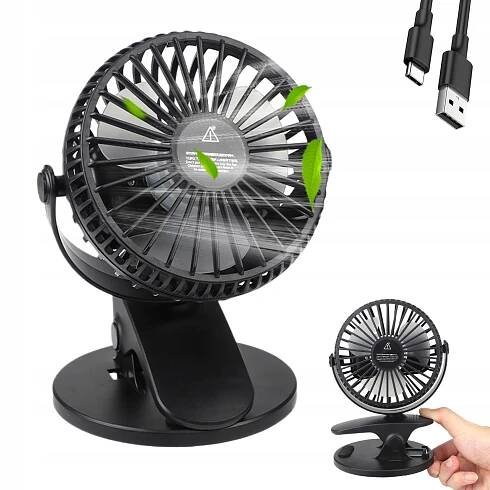 MINI VENTILÁTOR S KLIPEM OTÁČENÍ 360° STOLNÍ VĚTRÁČEK 1200MAH AKUMULÁTOR