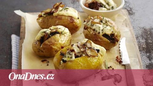 Pečené brambory plněné nivou a houbami