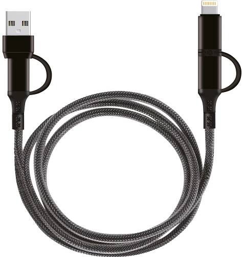 Nabíjecí a datový kabel 4v1, USB-A/USB-C/Lightning, černá nakoupit u OBI