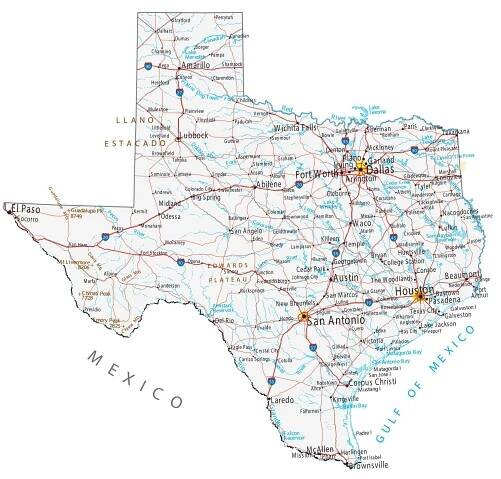 Texas Map - Roads & Cities