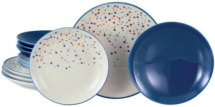 Tafelservice Joy Blau-bunt Blau, Creme 12-Tlg - Blau/Creme, Basics, Keramik - Creatable