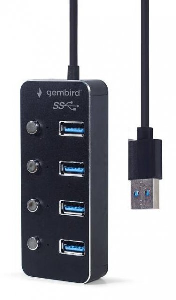 HUB 4v1 rozbočovač USB 3.1 aktivní kovový s vypínači 5 Gb/s 1M