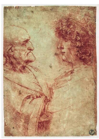 Fig. 7. Leonardo da Vinci, Heads of an Old Man (‘The Nutcracker’) and of a Youth, c. 1495-1500. Red chalk, 21 x 15 cm. Gabinetto dei Disegni e delle Stampe, Galleria degli Uffizi, Florence, 423E. 