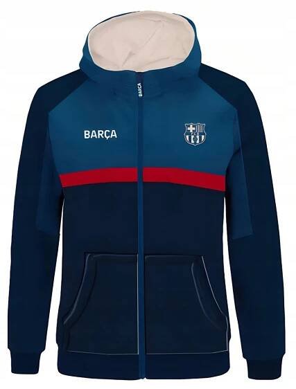 Mikina FC Barcelona, modrá, kapuce, zip