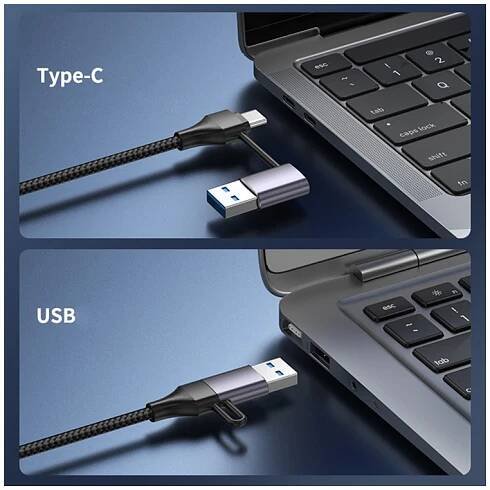 T30B 2v1 ethernet redukce - RJ45 na USB-C / USB-A - šedá - Appleking.cz
