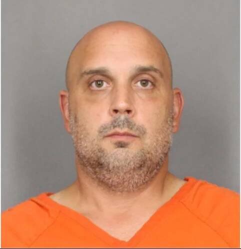 A mugshot of Sean Higgins, 43, who was arrested after Johnny Gaudreau and brother Matthew were struck and killed by a car.