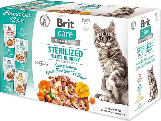 Brit Care Cat Adult Sterilized kapsička Fillets in Gravy Box Duck/Rabbit/Turkey/Salmon with Tuna 12x 85 g od 119 Kč