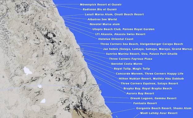 Marsa Alam hotely mapa
