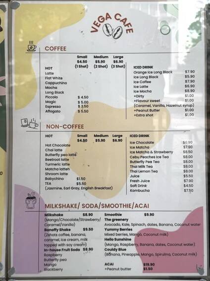 Drink menu