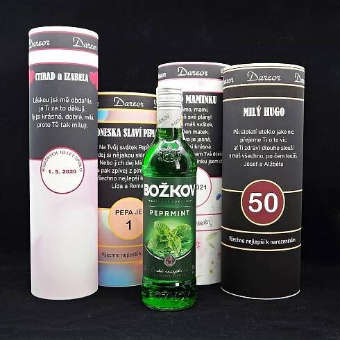 Božkov Peprmint (zelená) – dárkové balení alkoholu s potiskem na přání