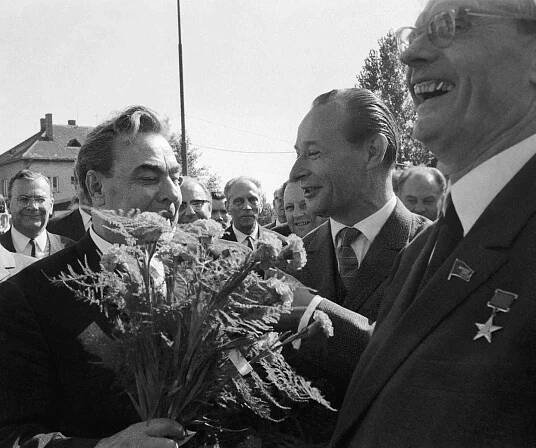 Alexander Dubček s Leonidem Iljičem Brežněvem v Čierné nad Tisou