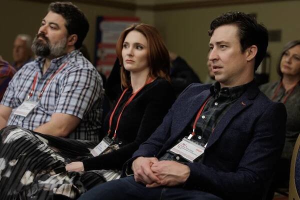 Sean Patton, Stephanie Koenig, and Brian Jordan Alvarez in 'English Teacher'
