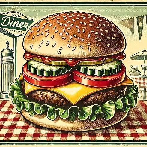 Hamburger v 50. letech v USA (Zdroj: DALL-E)