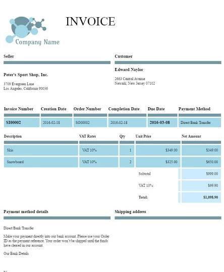 Filogy Invoice for WooCommerce "Trendy Blue Shapes"