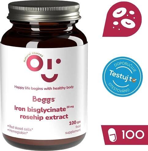 Beggs Iron bisglycinate 20 mg, rosehip extract 100 kapslí