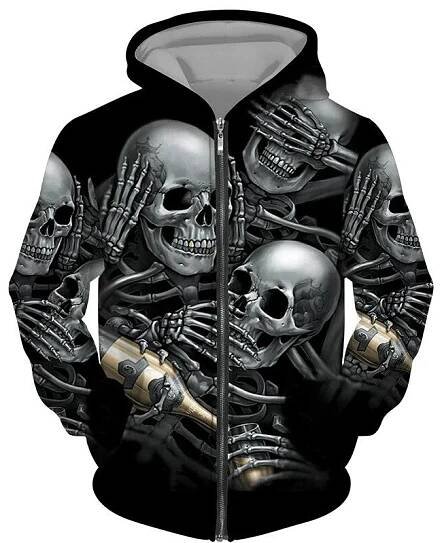 Módní 3D celoplošně potištěná černá mikina/bunda Unisex gotická mikina na zip Osobnost Pánský svetr Street Wear