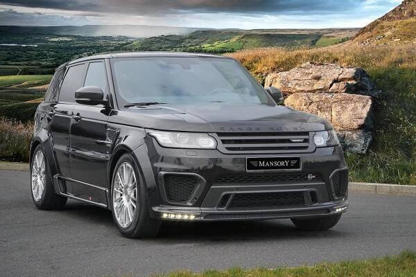 mansory range rover sport svr wide body kit carbon fiber front bumper lip spoiler led drl over fender cs.10 wheel rim