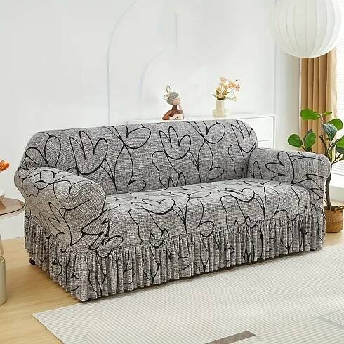 1pc modern elastic sofa cover with floral print stretchable anti scratch couch protector for 1 2 3 4 seater couches machine washable tied dye fabric with   trim living room furniture protector couch covers for sofa Product details 4