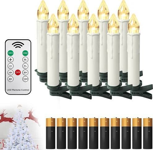 XMTECH 10x LED svíčky na vánoční stromek Bezdrátové s baterií a časovačem Dálkové