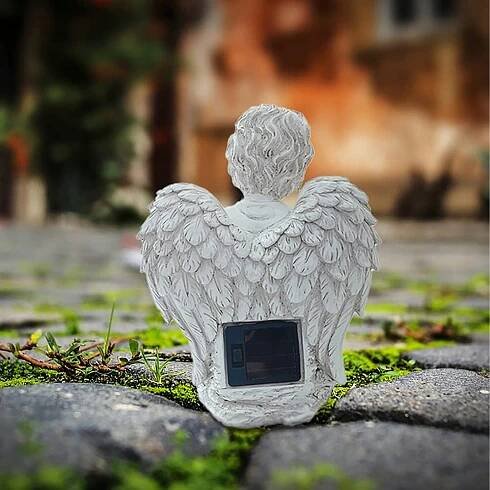 Figurka Svícen Dekorace Soška Anděl Solární Led Zahrada na hrob 18cm Barva bílá