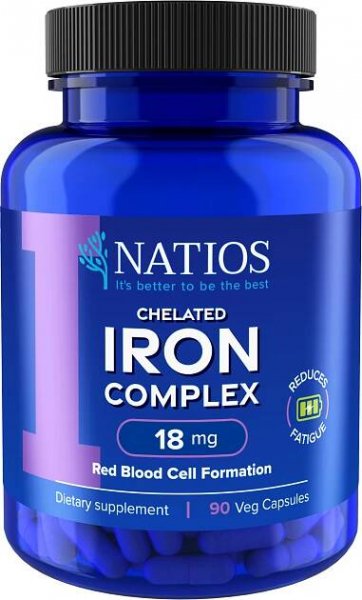 NATIOS Iron Chelated Complex, Železo bisglycinát, 18 mg, 90 veganských kapslí