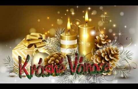 a christmas card with candles, presents and pine cones