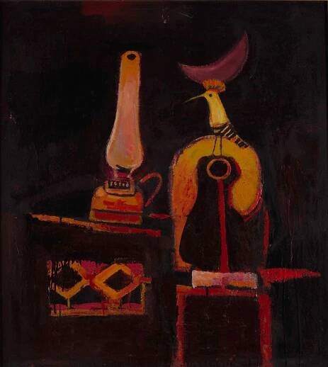 Self-portrait with lamp