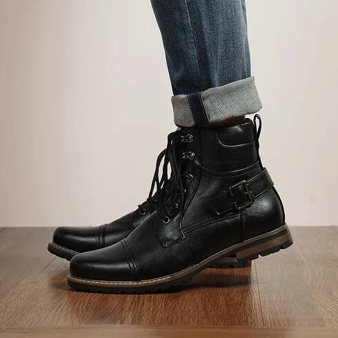     mens motorcycle combat boots zipper biker boot comfy breathable durable non slip ideal for outdoor activities