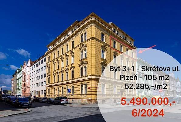 Byt 3+1 – ulice Skrétova, Plzeň – 105 m2 – 52.285,-/m2 • Realitní makléř Pavel Brůha