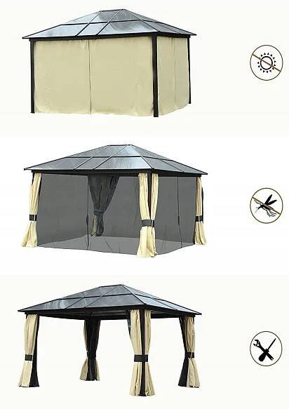 Zahradní pavilon 420x360 cm Altán Pergola Tvrdá střecha Moskytiéra Záclony EAN (GTIN) 4250871237715