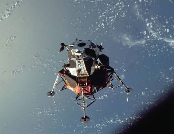 Apollo 9 lunar module, Spider, with Earth in background
