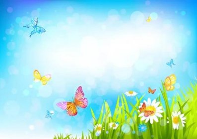 Letní slunečné pozadí krásné květiny a motýli — Ilustrace