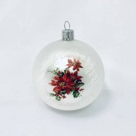 Skleněná vánoční ozdoba s textem na přání - Dekor cesmína (1 ks, 8 cm) Balení: 1ks, Barva: bílá, Velikost: 8 cm