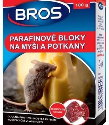 Rodenticid BROS parafínové bloky na myši a potkany 100g